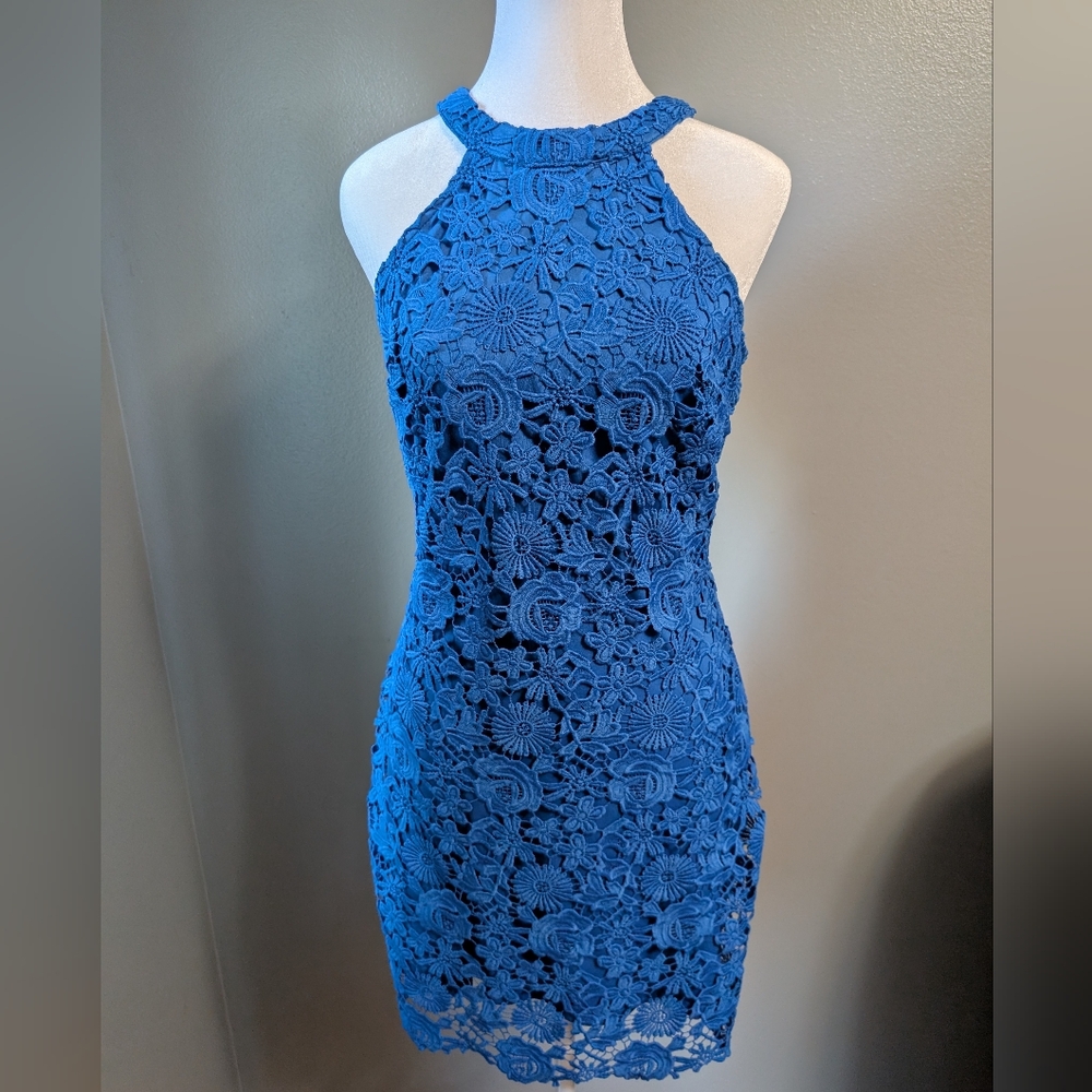 Lulus Love Poem Blue Lace Mini Dress Size M‎
